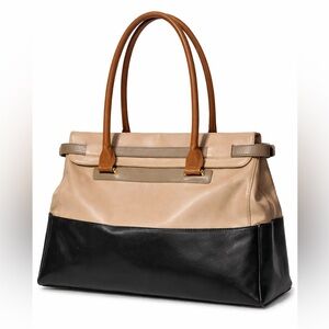 Carlo Pazolini Black and Beige Leather Bag gold Interior magnet Vintage Rare